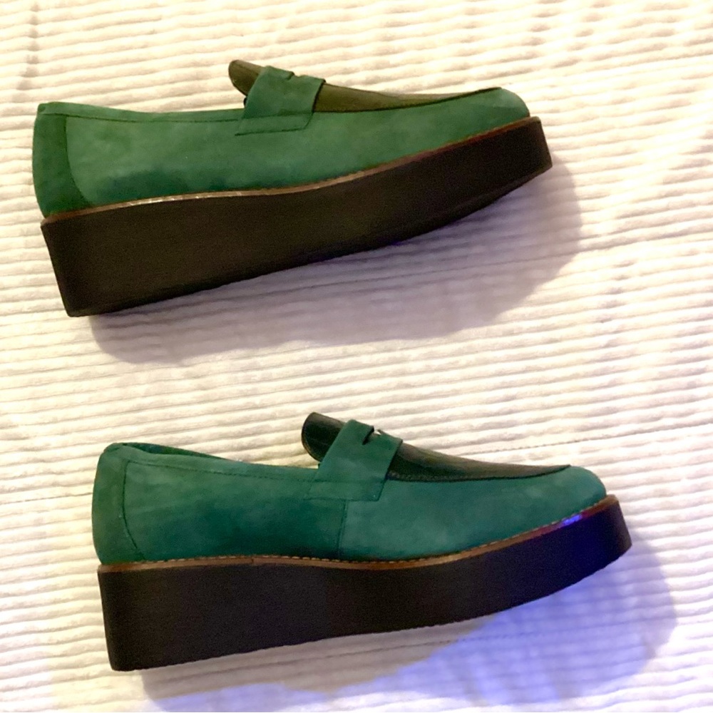 Women’s NIB deep green ANTHROPOLOGIE platform loafers/ size 8.5 - Picture 2 of 6